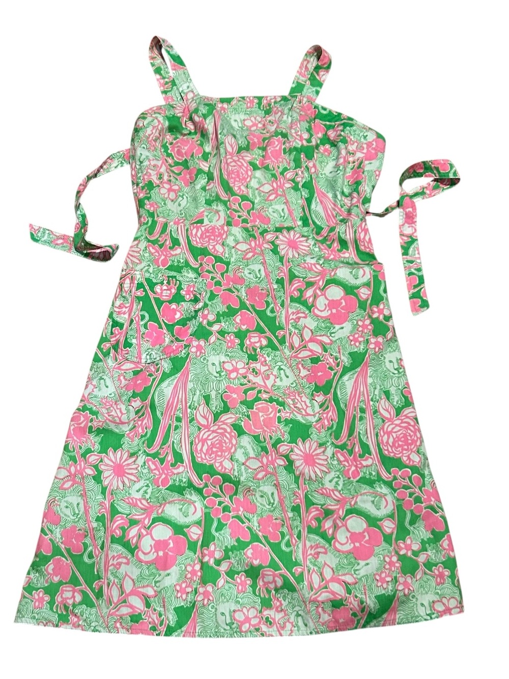 Vintage Liza By Lilly Pulitzer Wrap Dress Green Pink Lion Flowers 1960s Rare HTF